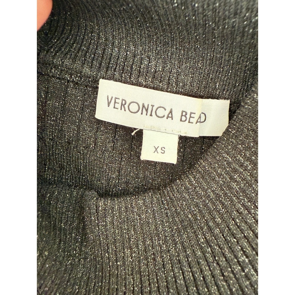 Veronica Beard Black Metallic Ribbed Long Sleeve Mock Neck Top Shirt Size XS - Picture 7 of 8